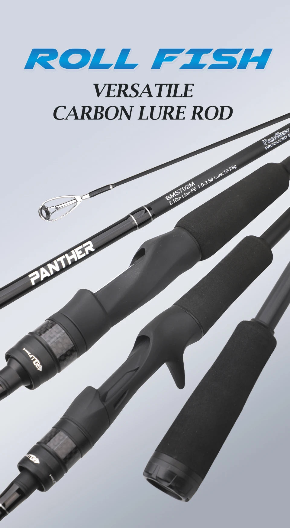 ROLLFISH Carbon Fiber Spinning Casting Fishing Rod M Power Fast Action For Freshwater & Saltwater Bass Trout Carp Fish