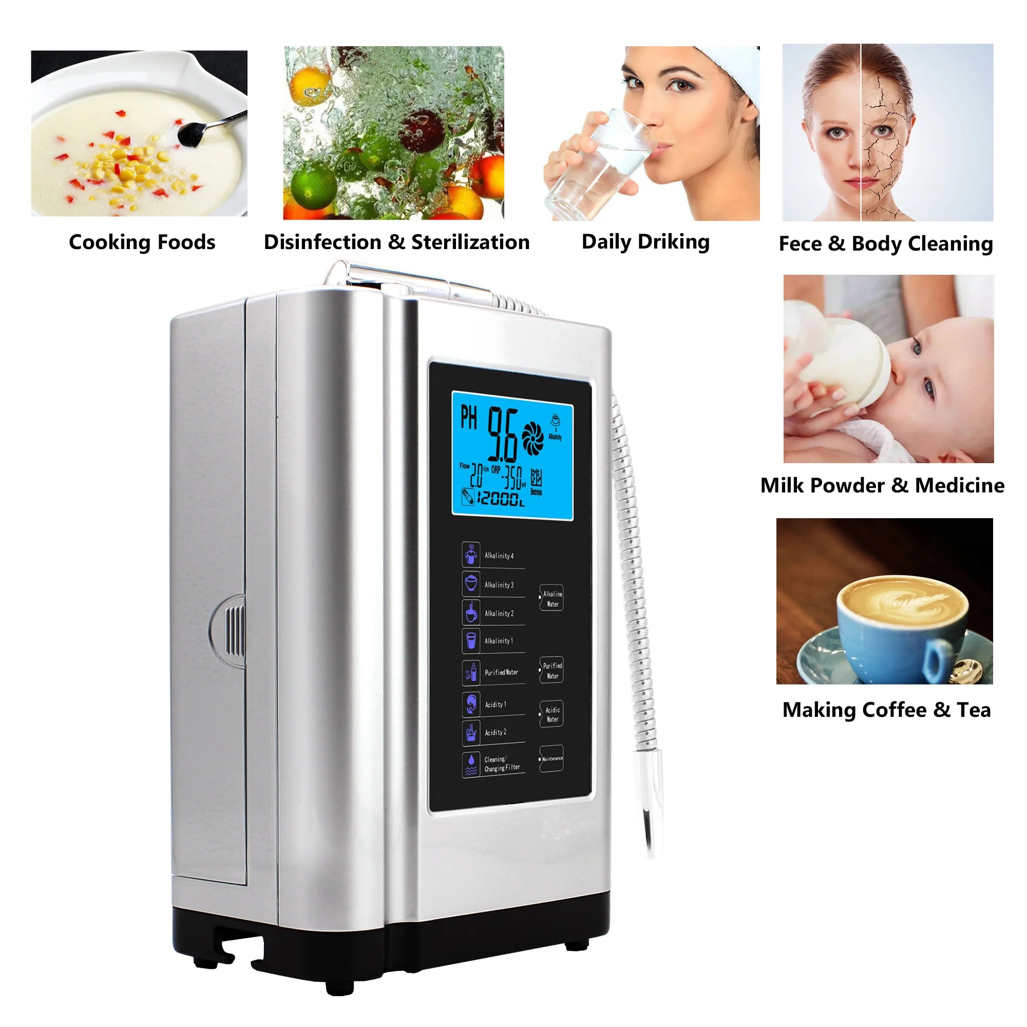 Alkaline Water Ionizer Hydrogen Generator Machine Purifier,Produces Ph 3.5-10.5 Alkaline Acid Water Water Filter System For Home