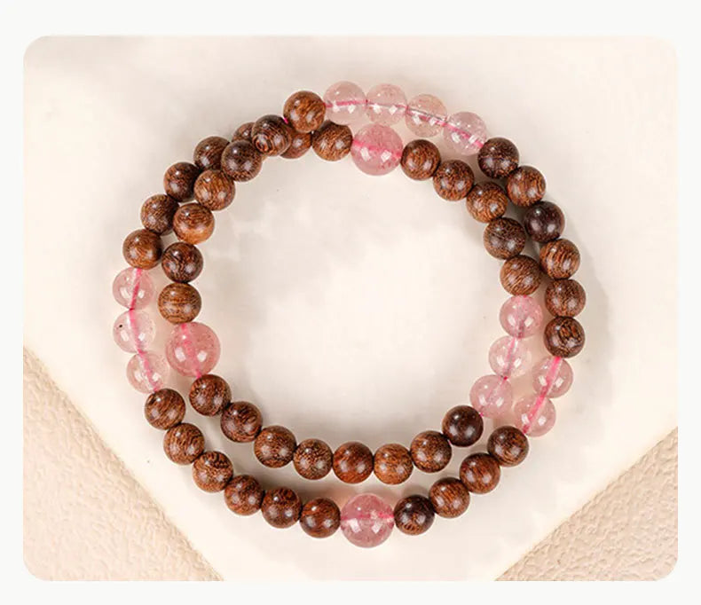 2026 natural golden sandalwood strawberry quartz lucky beads double layer beaded bracelet for women men summer fresh gift for gi