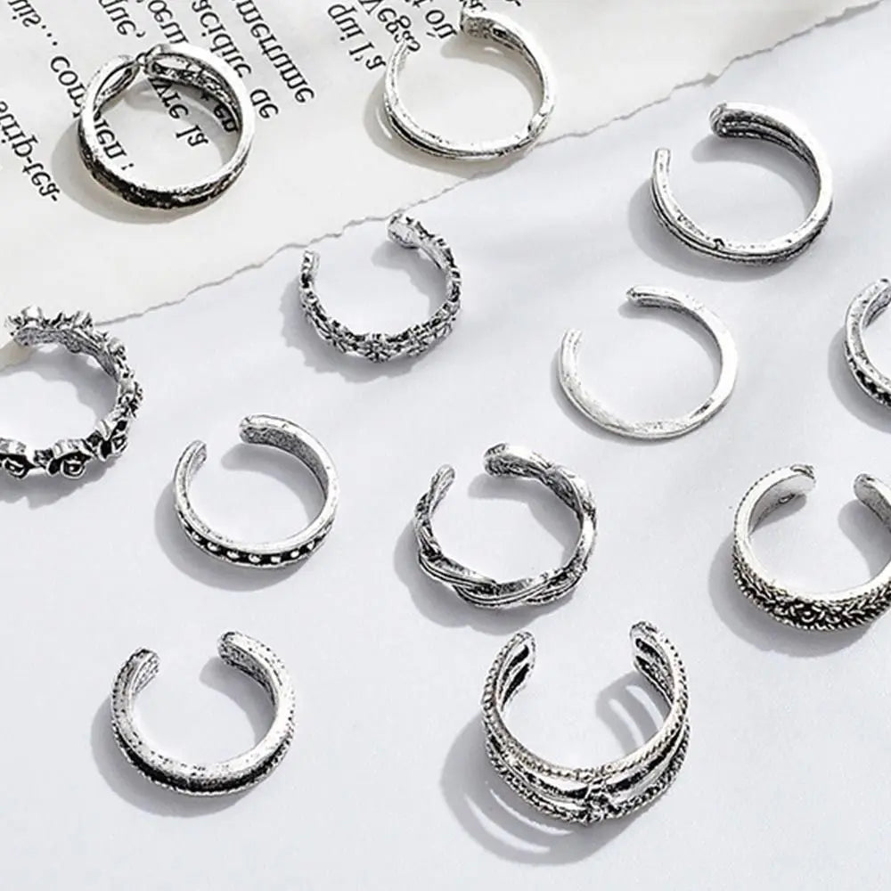 12pcs Summer Toe Rings For Women Outdoor Beach Vacation Open Adjustable Metal Women's Foot Ring Heart Foot Ring Set