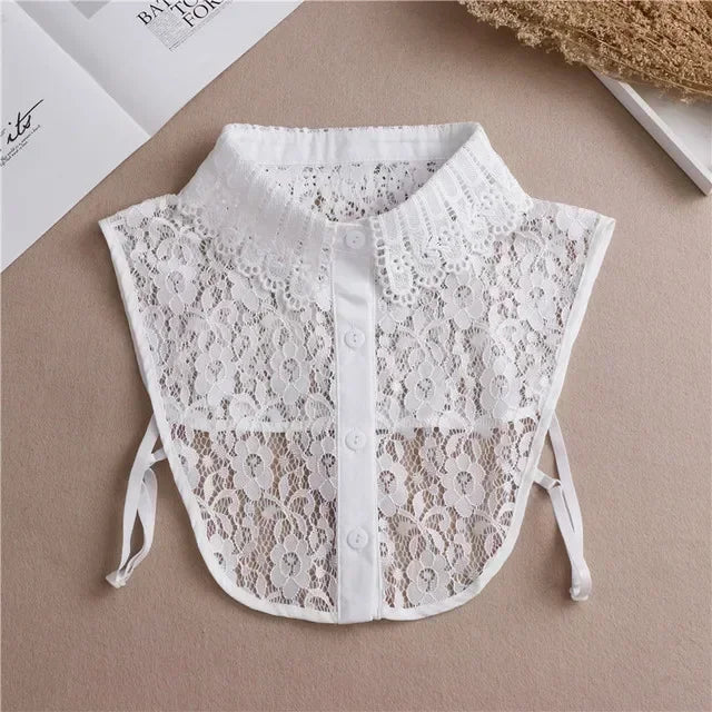 Fashion 2025 Front Tie White Fake Collar for Women Stand Detachable Collar Fake Girls Vintage Lace Ladies False Blouse Collar - memorylane shop
