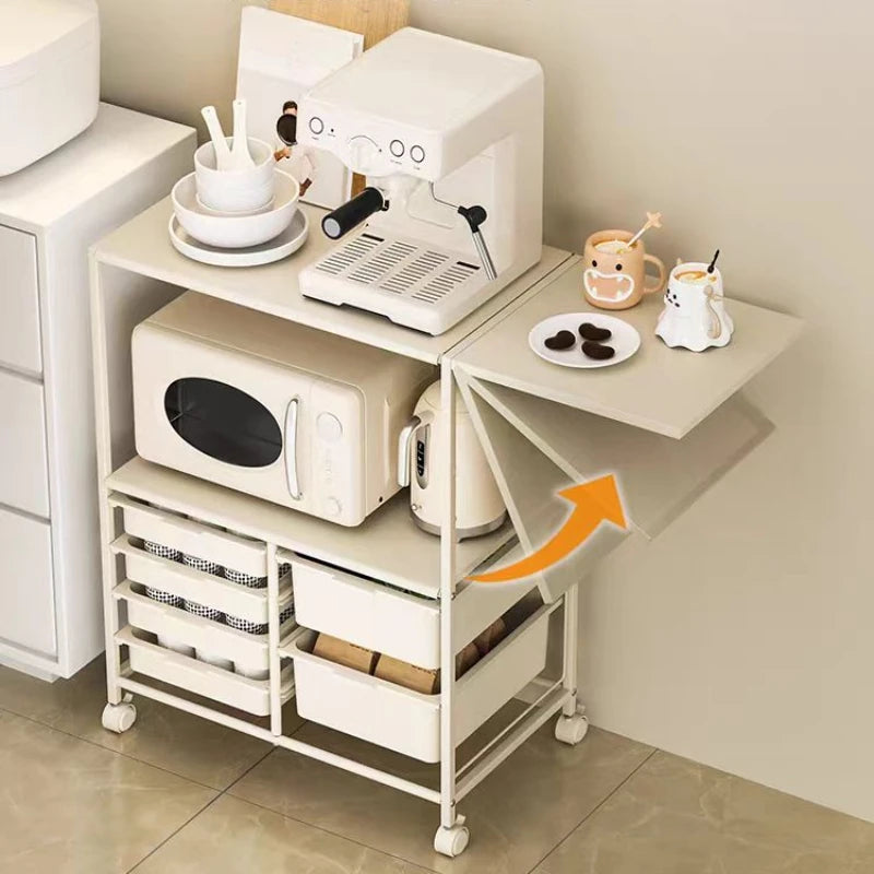 Kitchen Island Cart with 6 Drawers – Rolling Sideboard Cabinet with Extended Desktop