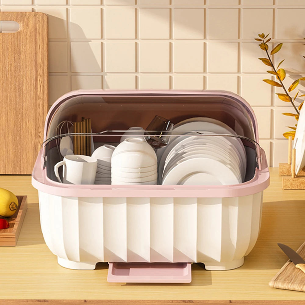 Kitchen Dish Drain Cabinet with Lid – Tableware & Chopstick Storage Box