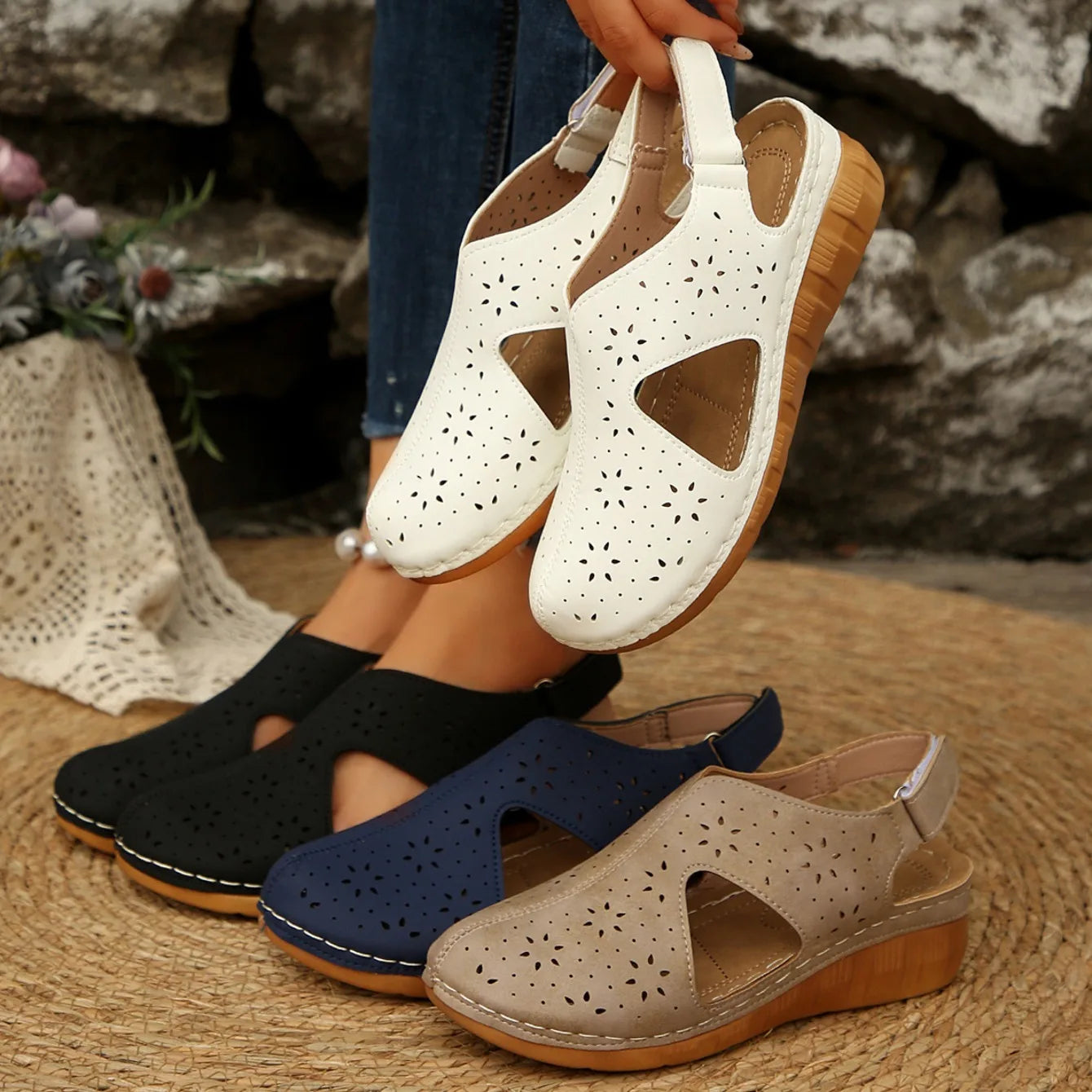 Summer Women 2026 Sandals Platform Fashion Sandals Hollow Out Buckle Roman Style Shoes Women Lightweight Slip-On Shoes Ladies