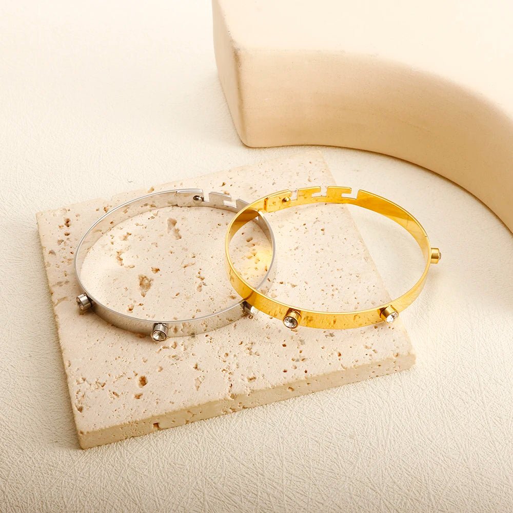 Fashion Simple Stainless Steel 3 Crystal Bracelet Bangle - memorylane shop