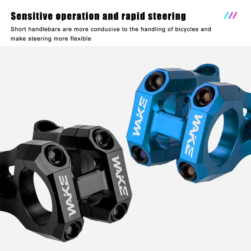 Wake Bike Short Stem Aluminum Alloy Mountain Downhill CNC Bike Handlebar Stem 31.8mm MTB Lightweight Short Stem Bike Accessories