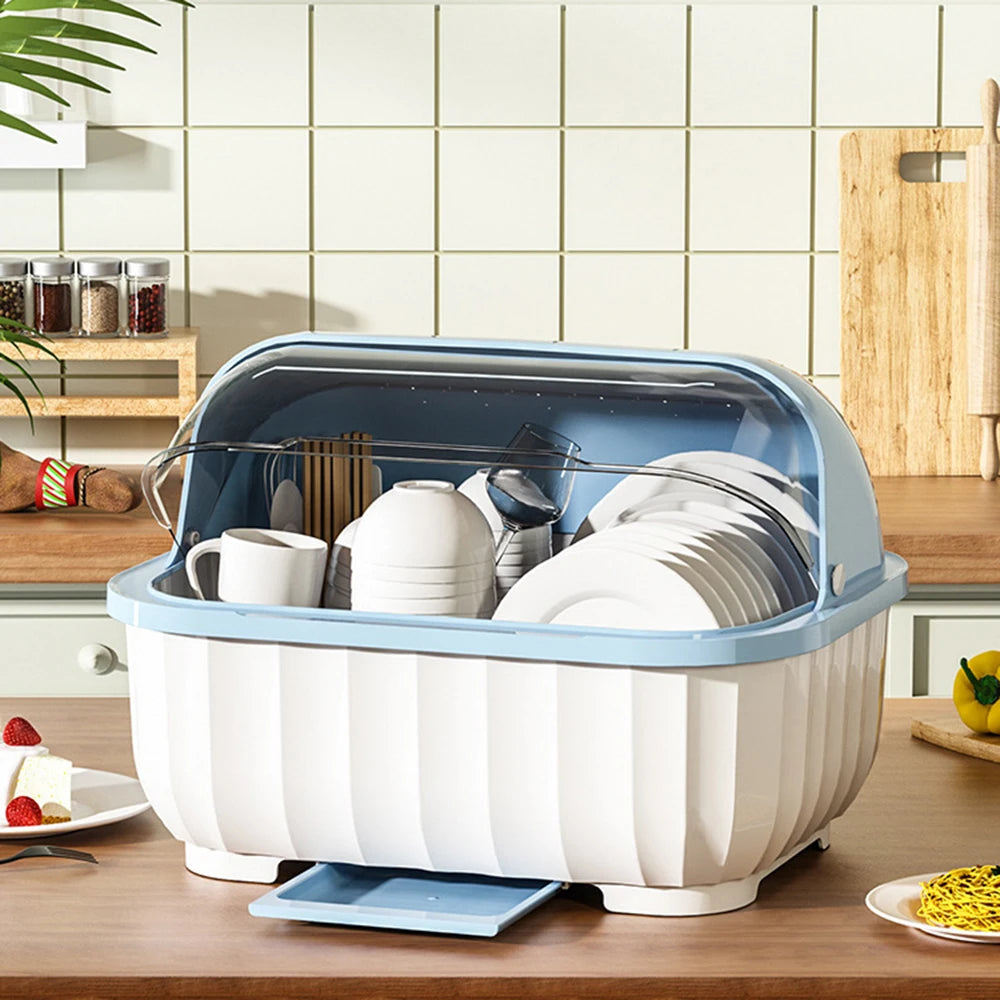 Kitchen Dish Drain Cabinet with Lid – Tableware & Chopstick Storage Box