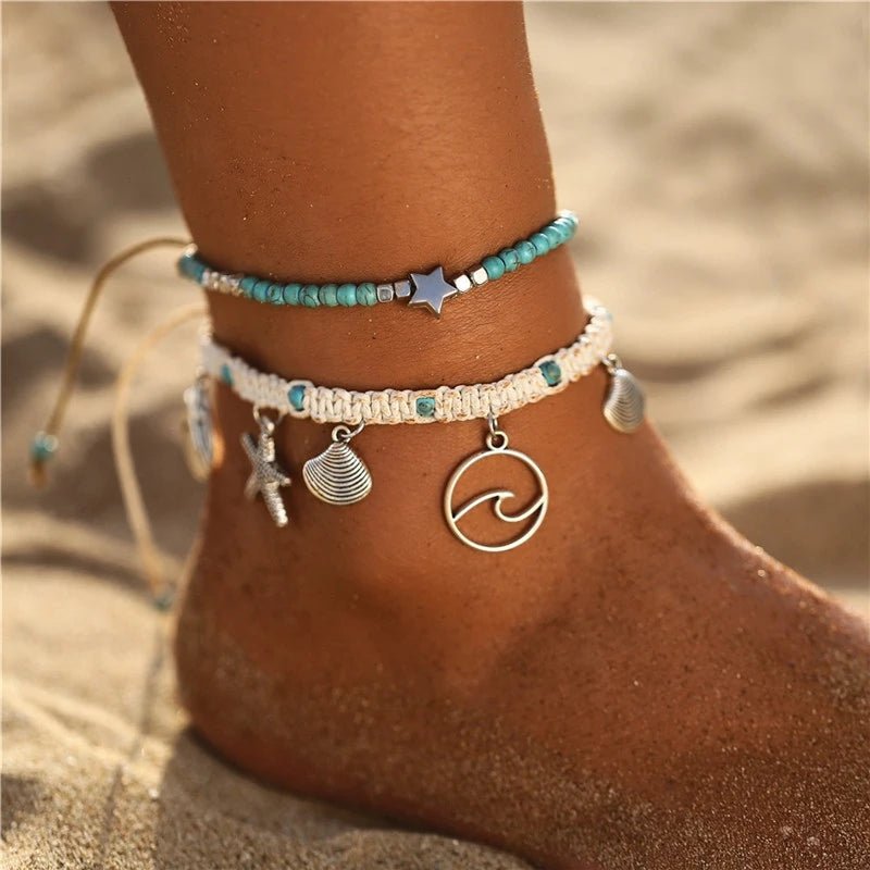 Summer Beach Silver Color Turtle Shaped Anklets For Women Hollow Animal Beaded Anklet Bracelet On the Leg Foot Jewelry - memorylane shop