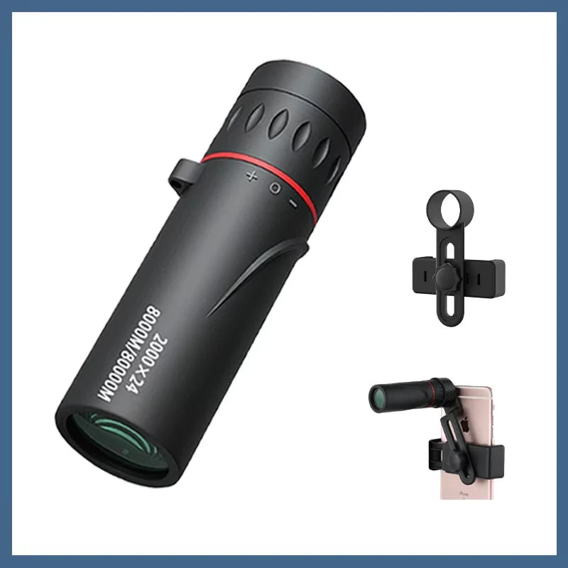 2000x24 HD Monocular Telescope Mini Portable Mobile Phone Telescope with Holder Outdoor Camping Hunting Birdwatching Telescopes