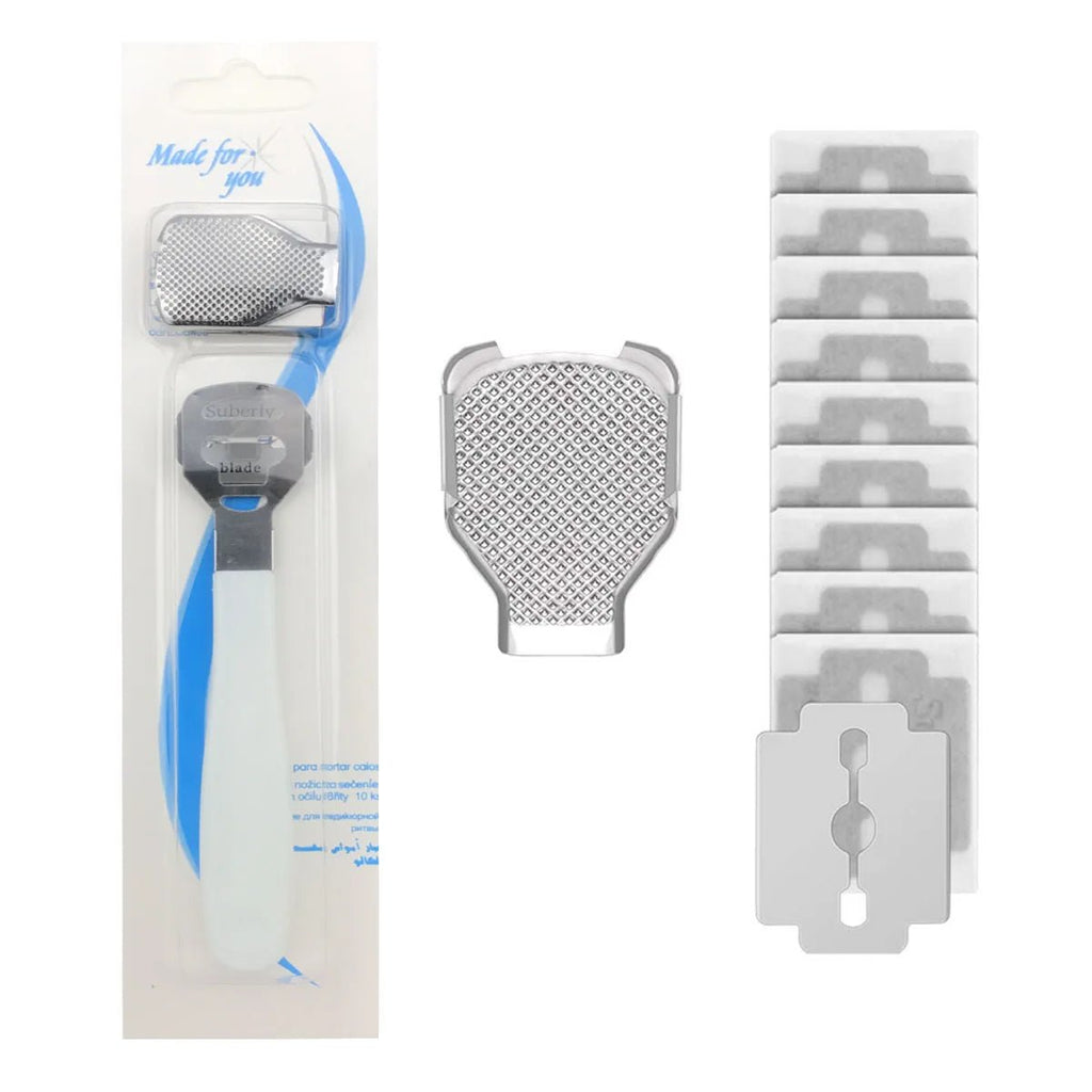 Foot Callus Shaver Heel Hard Skin Remover Hand Feet Pedicure Razor Tool Shavers Stainless Steel Handle 10 Blades Foot Care Tools - memorylane shop
