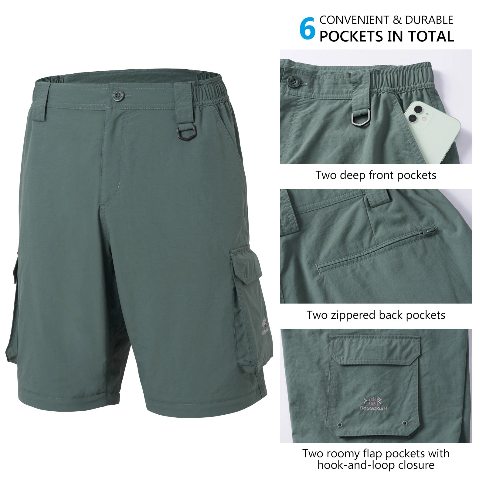 Bassdash Men’s Outdoor Quick Dry Convertible Pants Zip-Off Water Resistant Lightweight Fishing Hiking Cargo Shorts with UPF50+