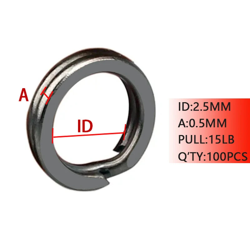 TAKEDO 100PCS/BAG New Arrival Black Nickel Flaser Double Split Ring Stainless Steel Fishing Accessories Connector Fishing Lures