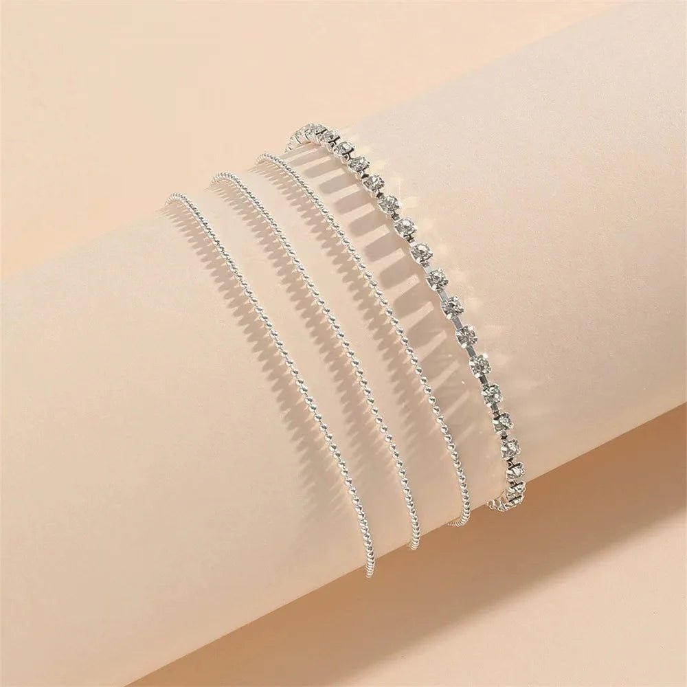 Women Foot Accessorie Summer Beach Barefoot Sandals Bracelet Crystal Silver Color Chain Link Anklets - memorylane shop