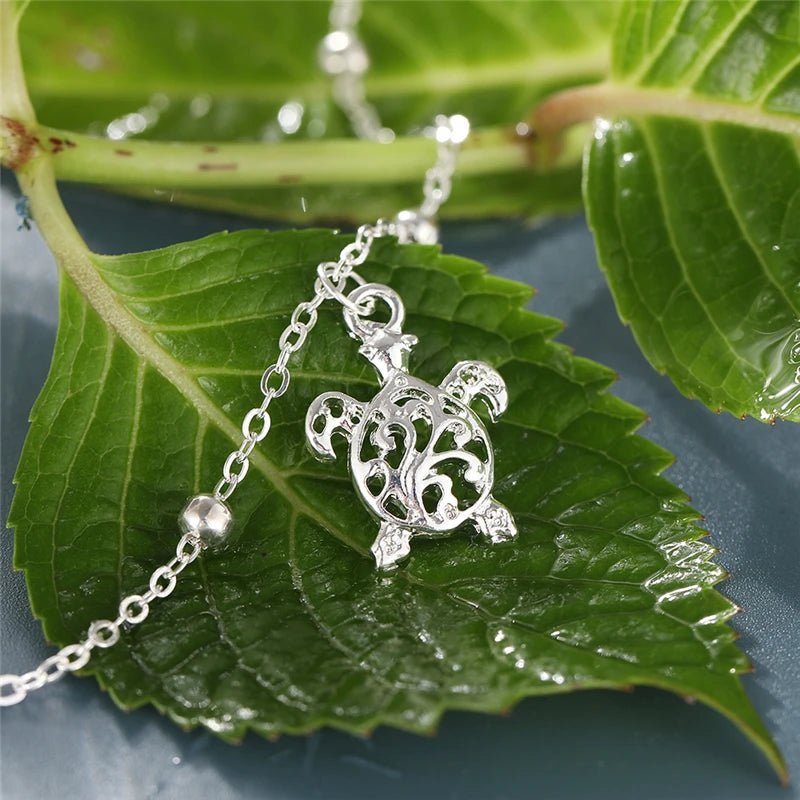 Summer Beach Silver Color Turtle Shaped Anklets For Women Hollow Animal Beaded Anklet Bracelet On the Leg Foot Jewelry - memorylane shop