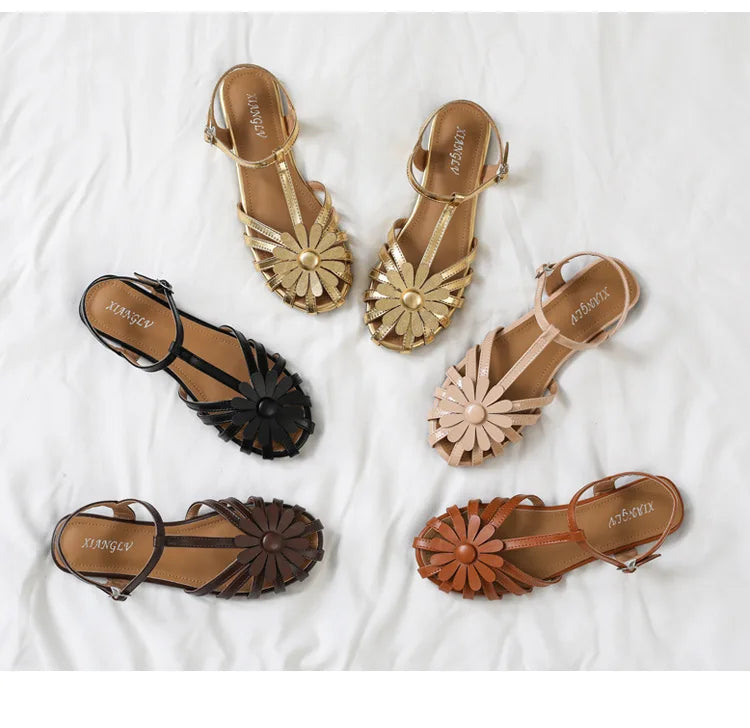 Women's Braided Hollow Closed-Toe Roman Flat Sandals