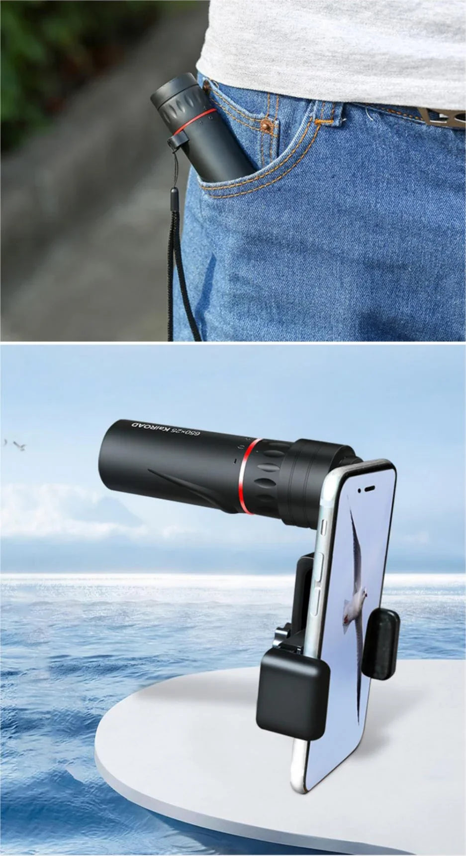 2000x24 HD Monocular Telescope Mini Portable Mobile Phone Telescope with Holder Outdoor Camping Hunting Birdwatching Telescopes