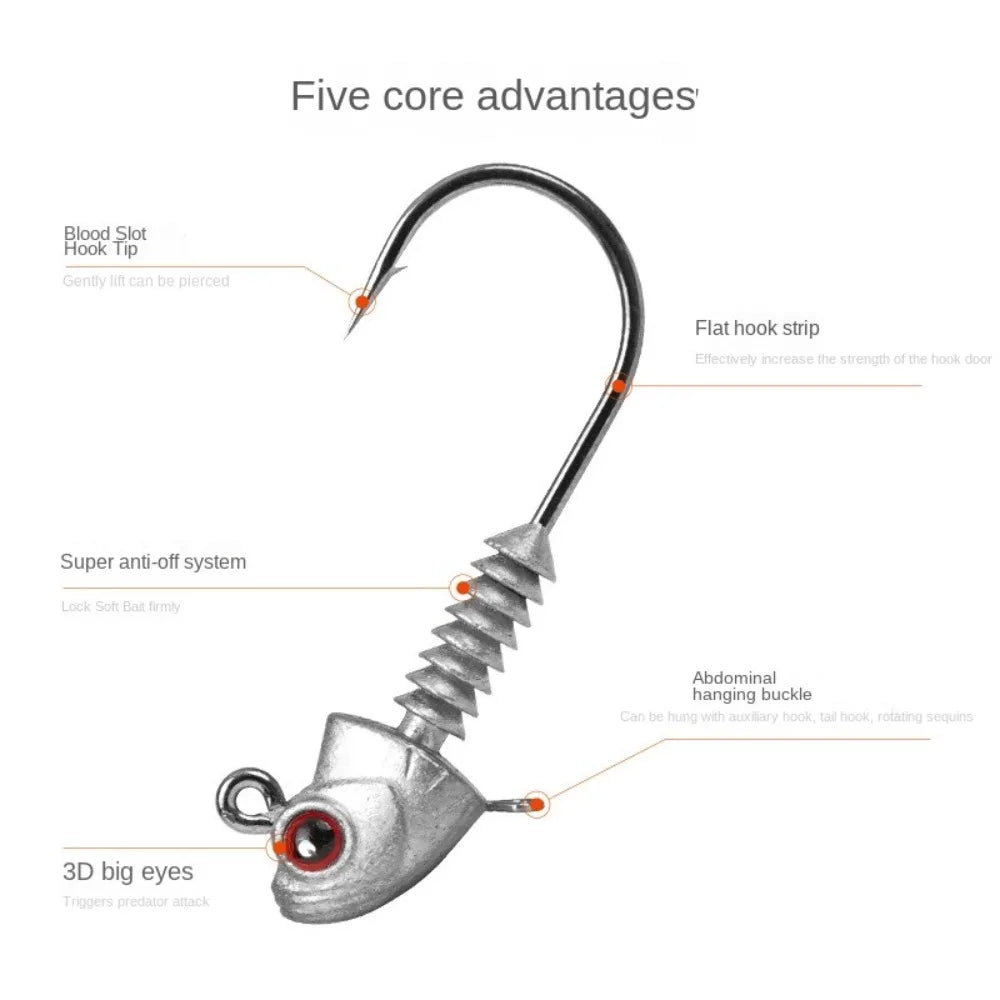 15PCS Swimbait Hook Jig Head High Strength Fishing Worm Lure Hooks For Seawater Freshwater Fishhook Fishing Tackle Luminous Eyes