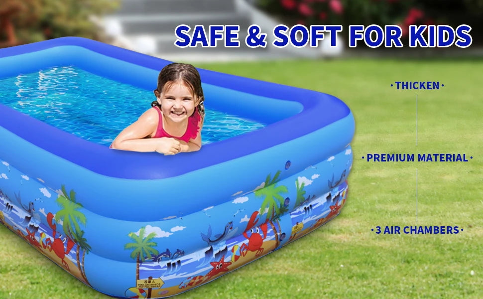 120cm~150cm Inflatable Ball Pit Pool for Kids, Toddlers, Blow Up PVC Swimming Pool for Indoor Outdoor Water Party Backyard, Blue