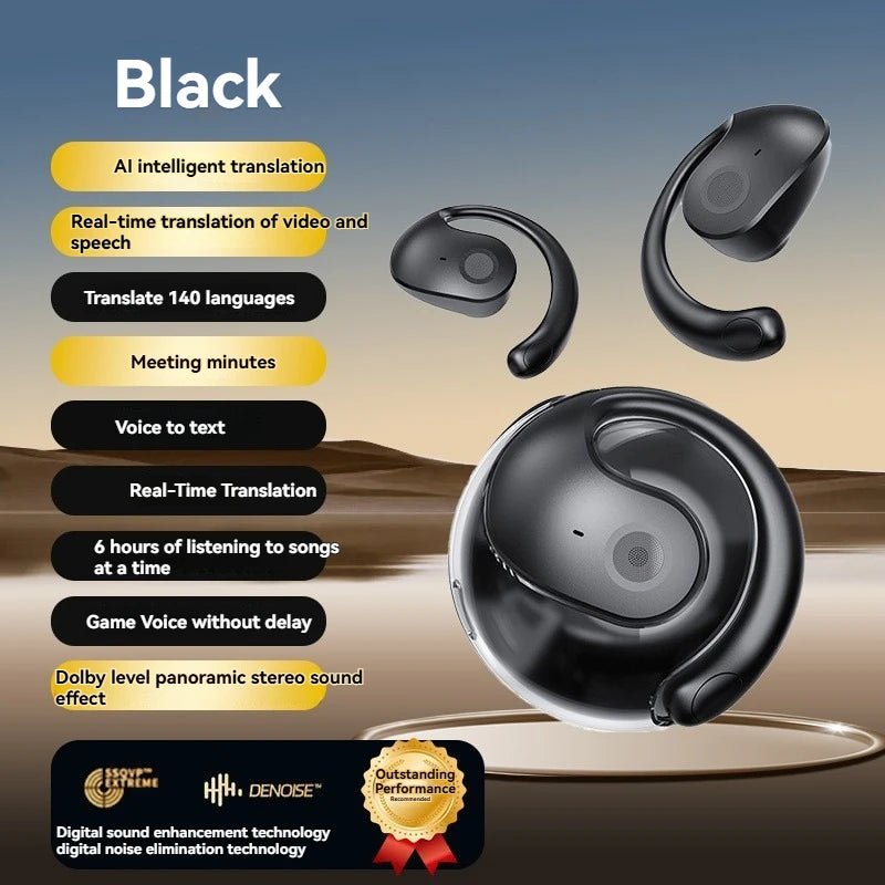 Wireless Bluetooth AI Real - time Language Translation Earphones 144 Languages Ear Hanging Headphone Translator For Busine - memorylane shop