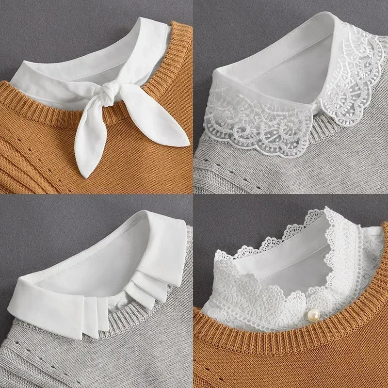 Women's Vintage Lace Front Tie Detachable Collar