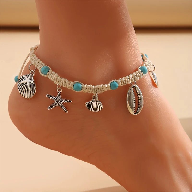 Summer Beach Silver Color Turtle Shaped Anklets For Women Hollow Animal Beaded Anklet Bracelet On the Leg Foot Jewelry - memorylane shop