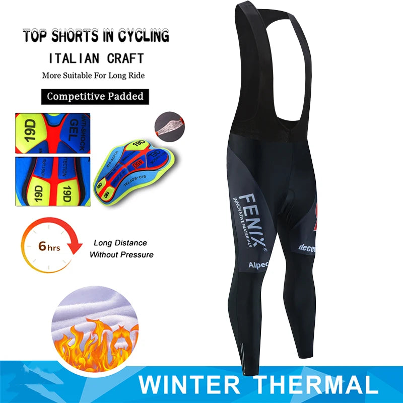 Alpecin Cycling Pants Winter Fleece Thermal Cycling Tights Men Cycling Bib Pants Windproof Bike Long Trousers MTB 19D GEL Padded