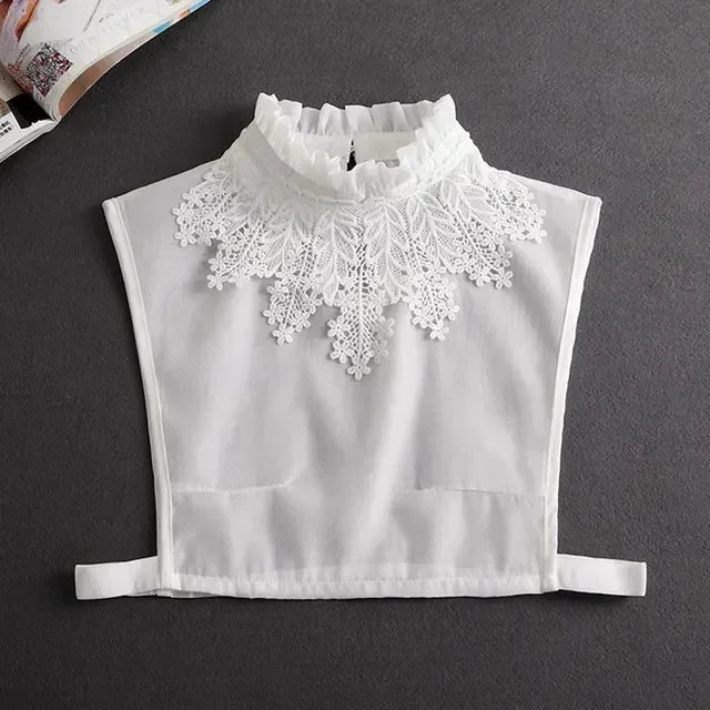 Fashion 2025 Front Tie White Fake Collar for Women Stand Detachable Collar Fake Girls Vintage Lace Ladies False Blouse Collar - memorylane shop