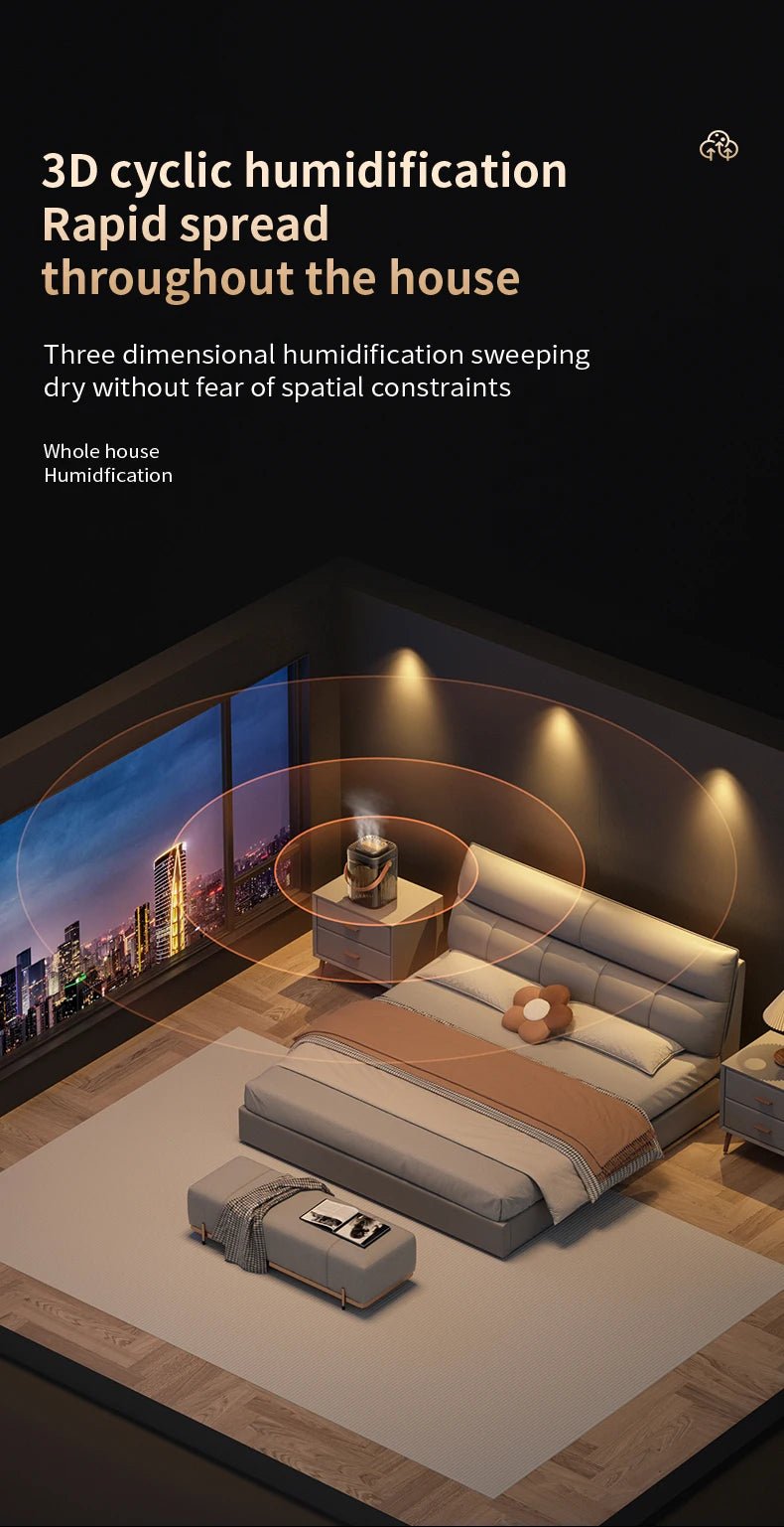3L Air Humidifier 3 Nozzles Smart Cool Mist Humidifier For Home Bedroom Office night light USB Humidifier Diffuser - memorylane shop
