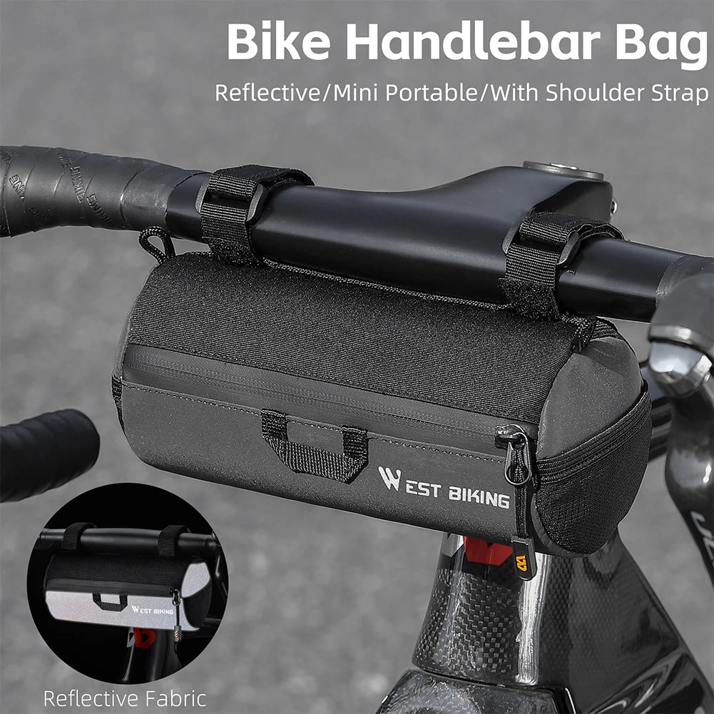 1L Reflective Bicycle Handlebar Bag Front Bike Bags With Adjustable Strap Portable Shoulder Bag For Cycling Road Bike Scooter