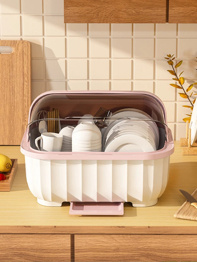 Kitchen Dish Drain Cabinet with Lid – Tableware & Chopstick Storage Box