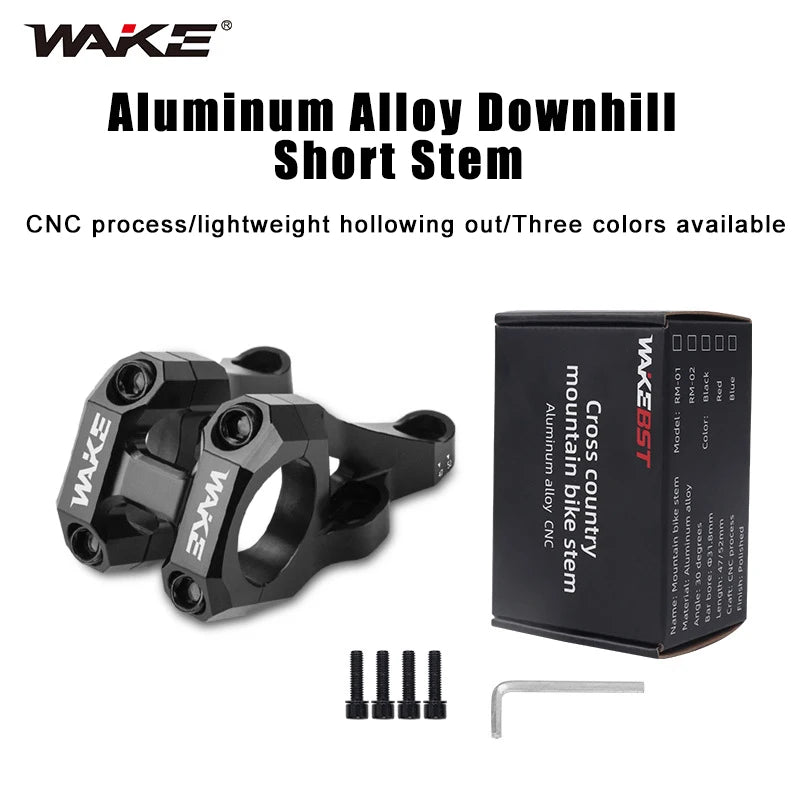 Wake Bike Short Stem Aluminum Alloy Mountain Downhill CNC Bike Handlebar Stem 31.8mm MTB Lightweight Short Stem Bike Accessories