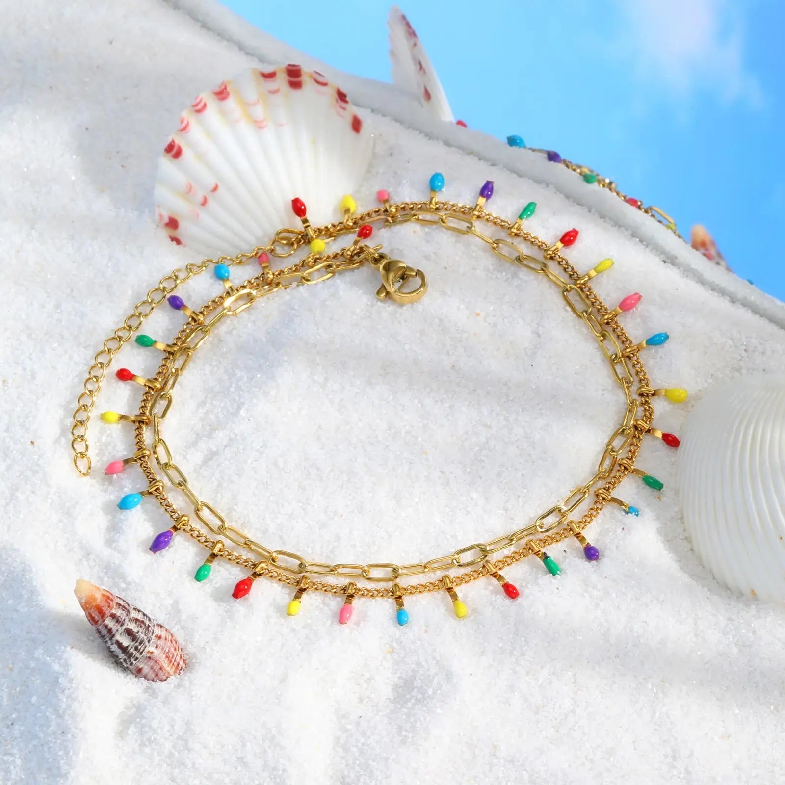Summer Beach Boho Anklets for Women, Doule Layered Colorful Tassel Foot Chain Ankle,adjustable Leg Bracelets Bodychain Gifts - memorylane shop