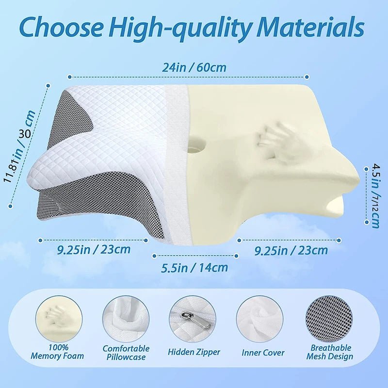 2-in-1 memory foam neck pillow - contoured orthopedic support for better sleep