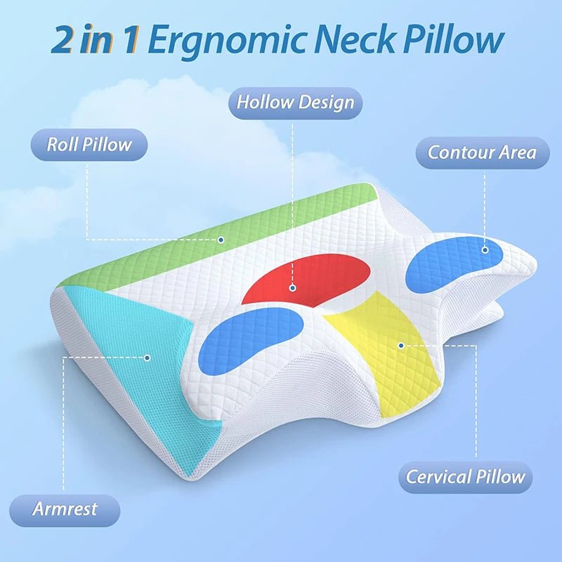 2-in-1 memory foam neck pillow - contoured orthopedic support for better sleep