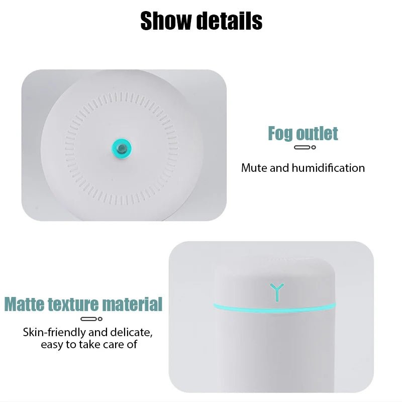 420ml Air Humidifier Portable USB Aroma Oil Diffuser with Colorful Light Cool Mist Sprayer For Bedroom Home Office Car Purifier - memorylane shop