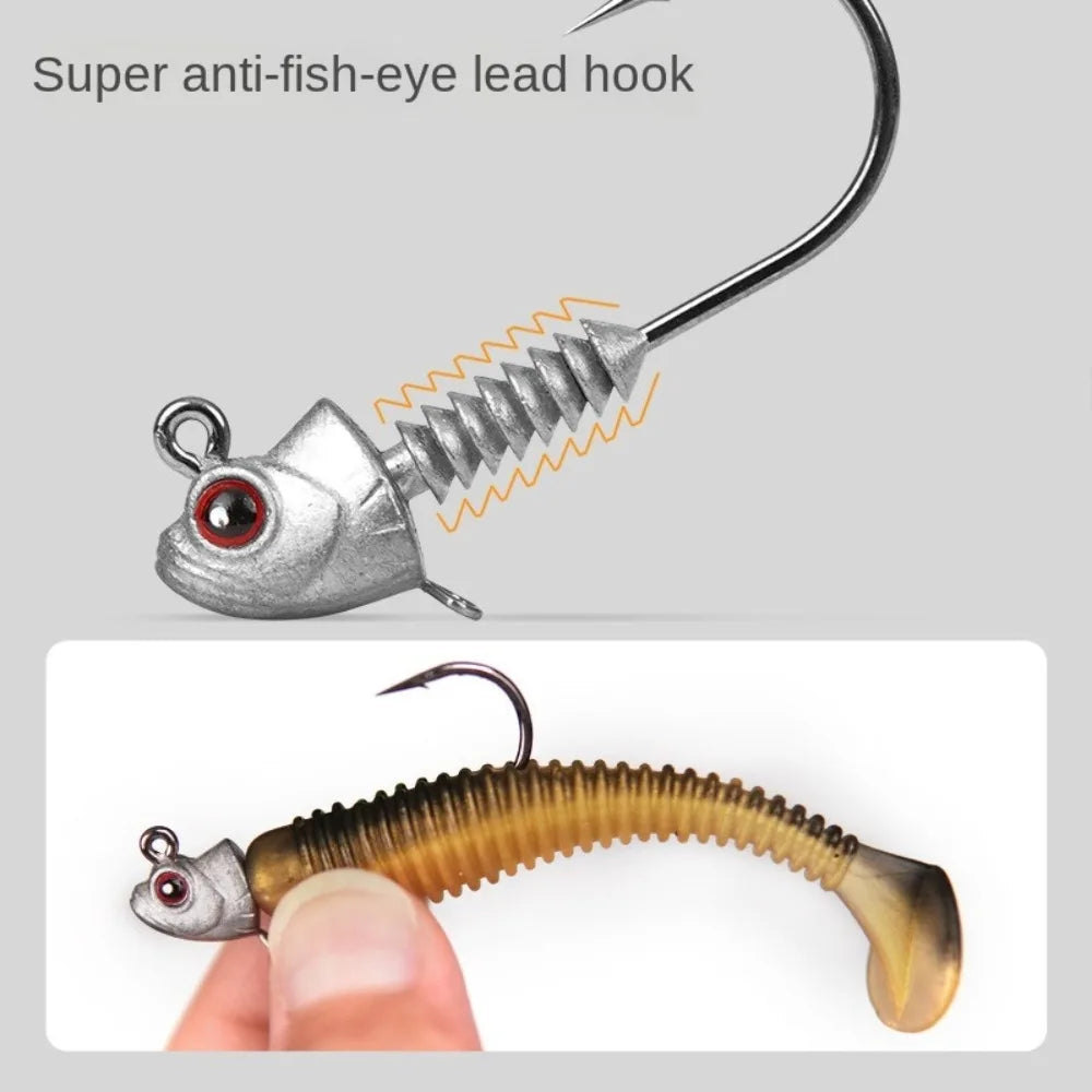 15PCS Swimbait Hook Jig Head High Strength Fishing Worm Lure Hooks For Seawater Freshwater Fishhook Fishing Tackle Luminous Eyes