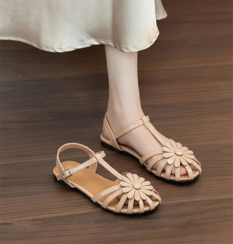 Summer Flat Sandals for Women Braided Hollow Closed - toe Sandals Outdoor Wear Breathable Holiday Roman Shoes sandalias de mujer - memorylane shop
