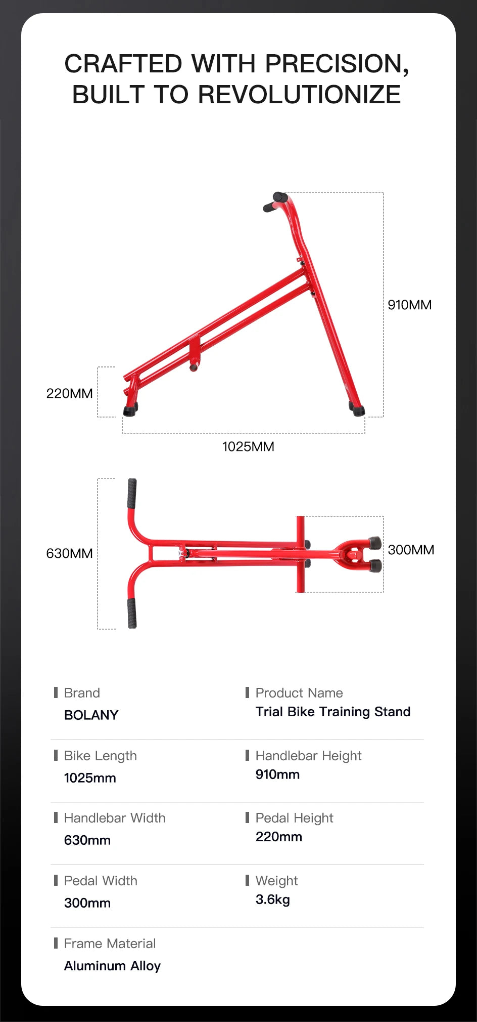 BOLANY Trial Bike Training Stand Frame Aluminum Alloy Bicycle Frame for Body Positioning Bike Trials Trial Riding Training Tools