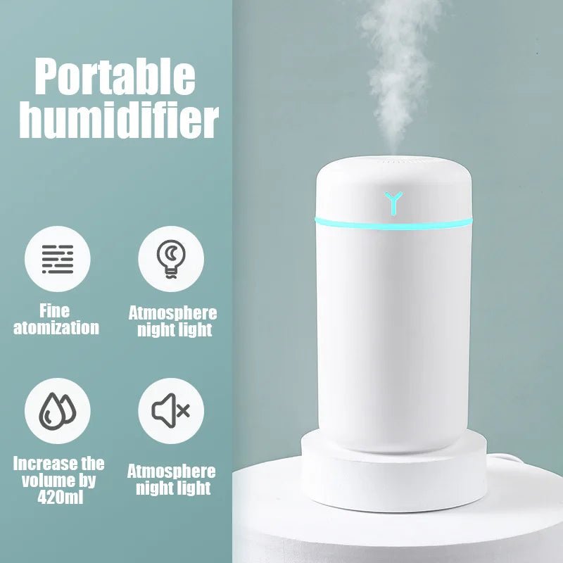 420ml Air Humidifier Portable USB Aroma Oil Diffuser with Colorful Light Cool Mist Sprayer For Bedroom Home Office Car Purifier - memorylane shop