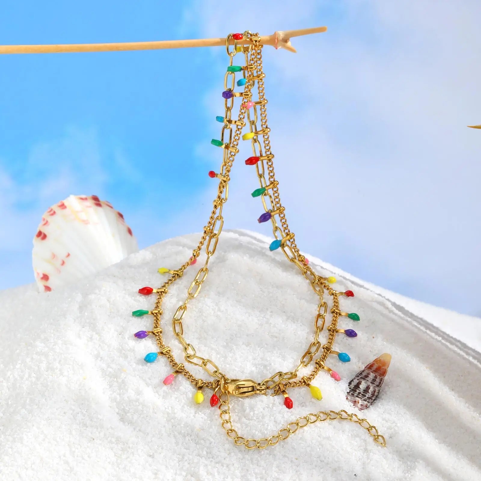 Summer Beach Boho Anklets for Women, Doule Layered Colorful Tassel Foot Chain Ankle,adjustable Leg Bracelets Bodychain Gifts - memorylane shop