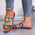 Summer New Flat Sandals for Women, Fashion Iridescent Gradient One-Strap Sandals, Internet-Famous Versatile Beach Shoes, Soft-Sl
