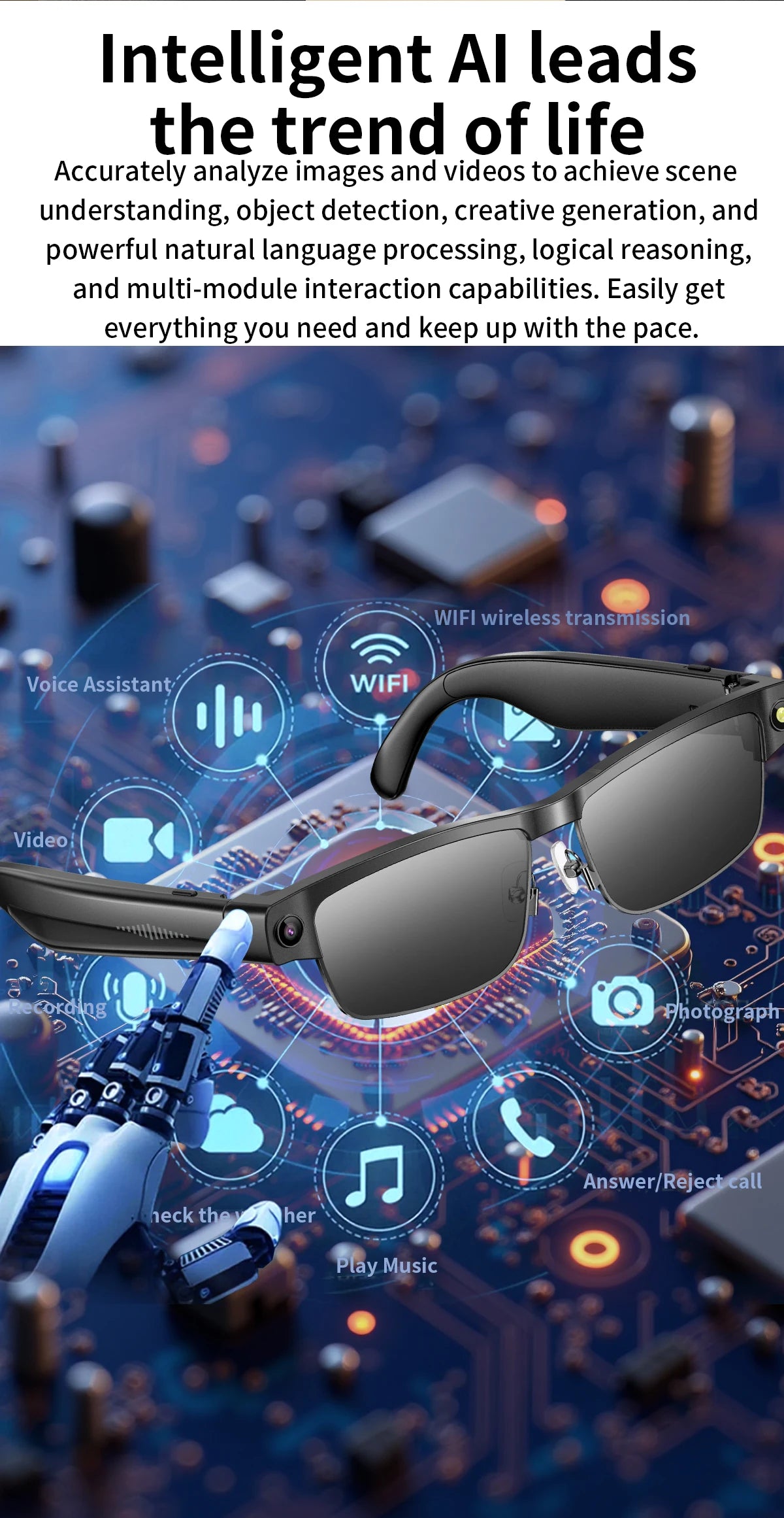 Smart Camera Glasses – Photo, Video, BT Call & AI Voice Assistant | Sunglasses