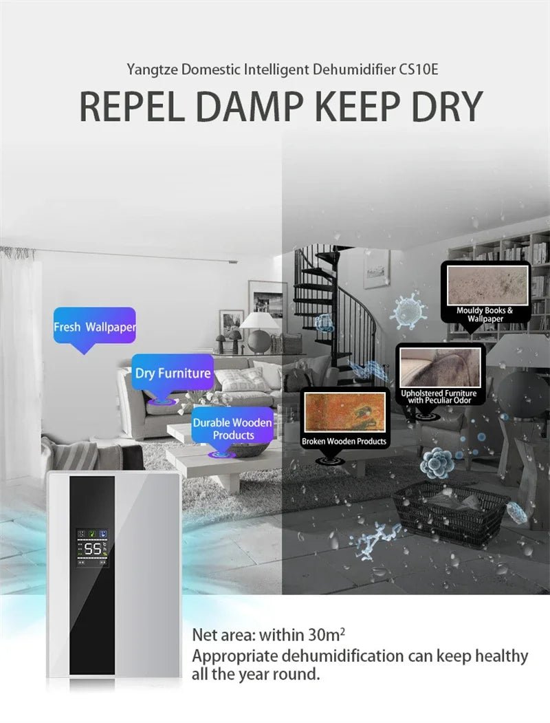 2 in 1 Dehumidifier and Air Purifier Moisture Absorber Household Mute Bedroom Basement Remote Control Timing External Water Pipe - memorylane shop