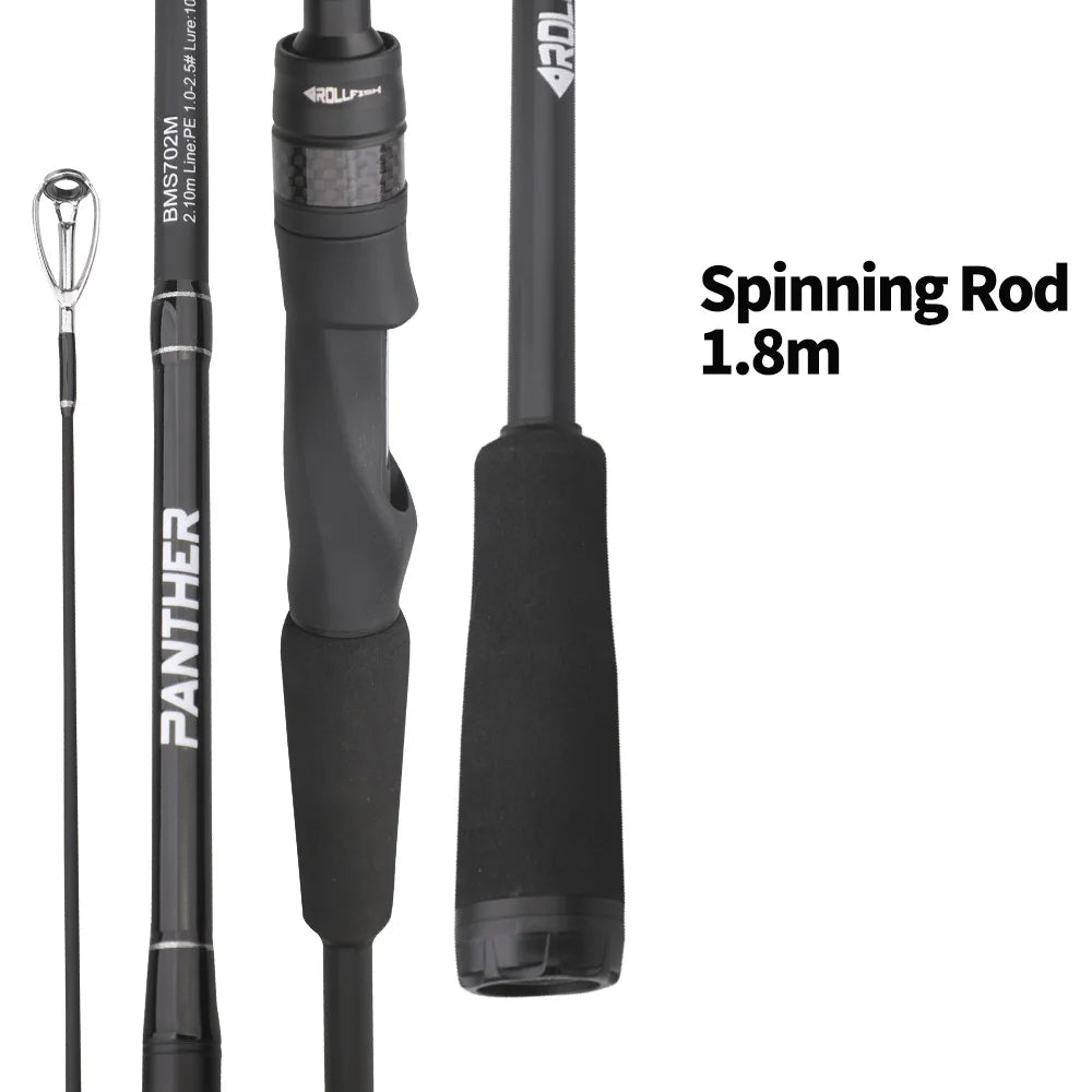 ROLLFISH Carbon Fiber Spinning Casting Fishing Rod M Power Fast Action For Freshwater & Saltwater Bass Trout Carp Fish