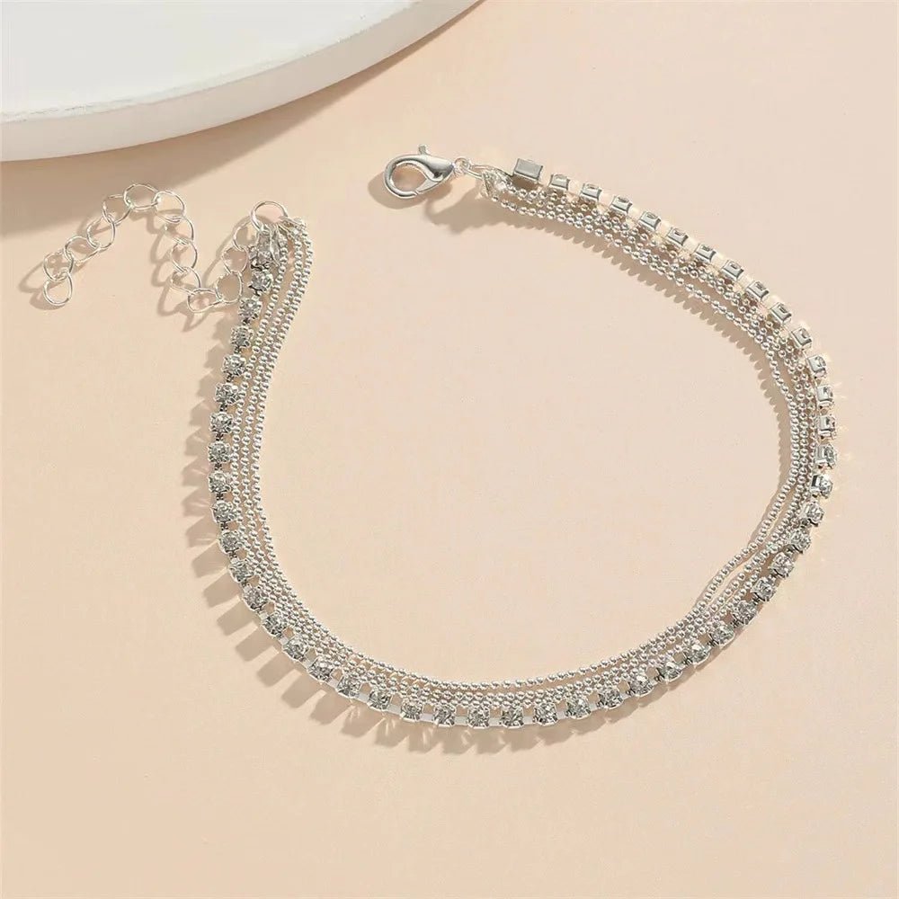 Women Foot Accessorie Summer Beach Barefoot Sandals Bracelet Crystal Silver Color Chain Link Anklets - memorylane shop
