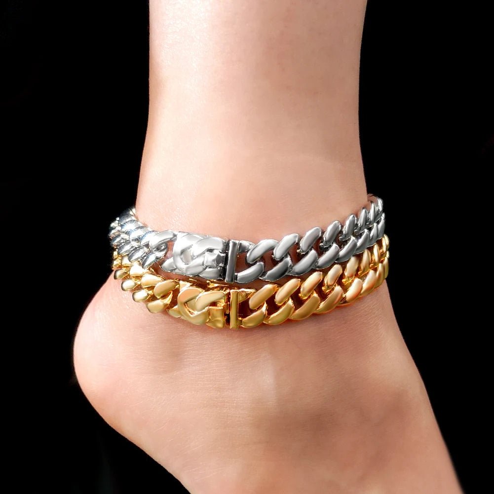 Summer 14MM Chunky Cuban Anklet For Women Gold - plated Rhombus Cuban Link Chain Anklets Beach Sandals Jewelry New - memorylane shop