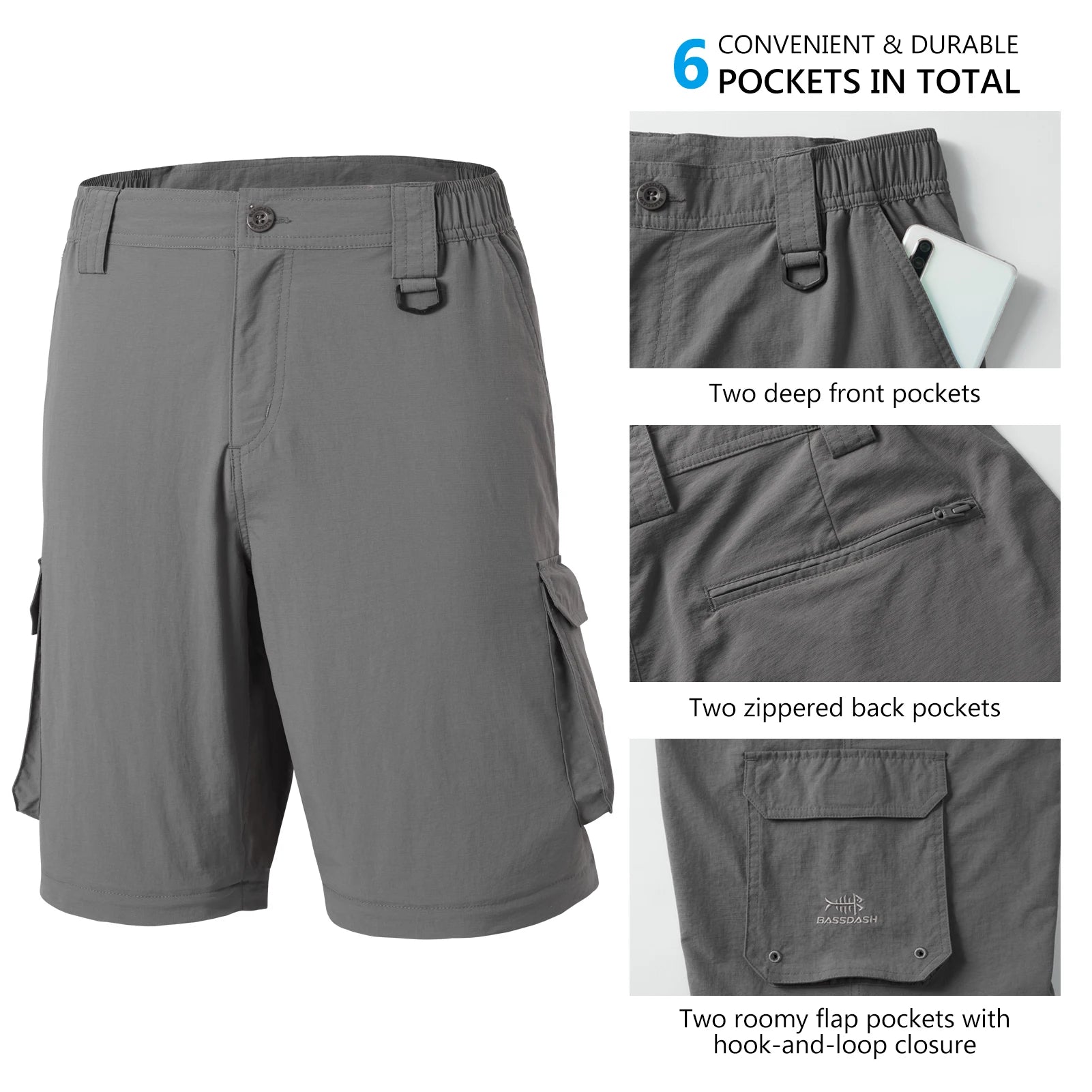 Bassdash Men’s Outdoor Quick Dry Convertible Pants Zip-Off Water Resistant Lightweight Fishing Hiking Cargo Shorts with UPF50+