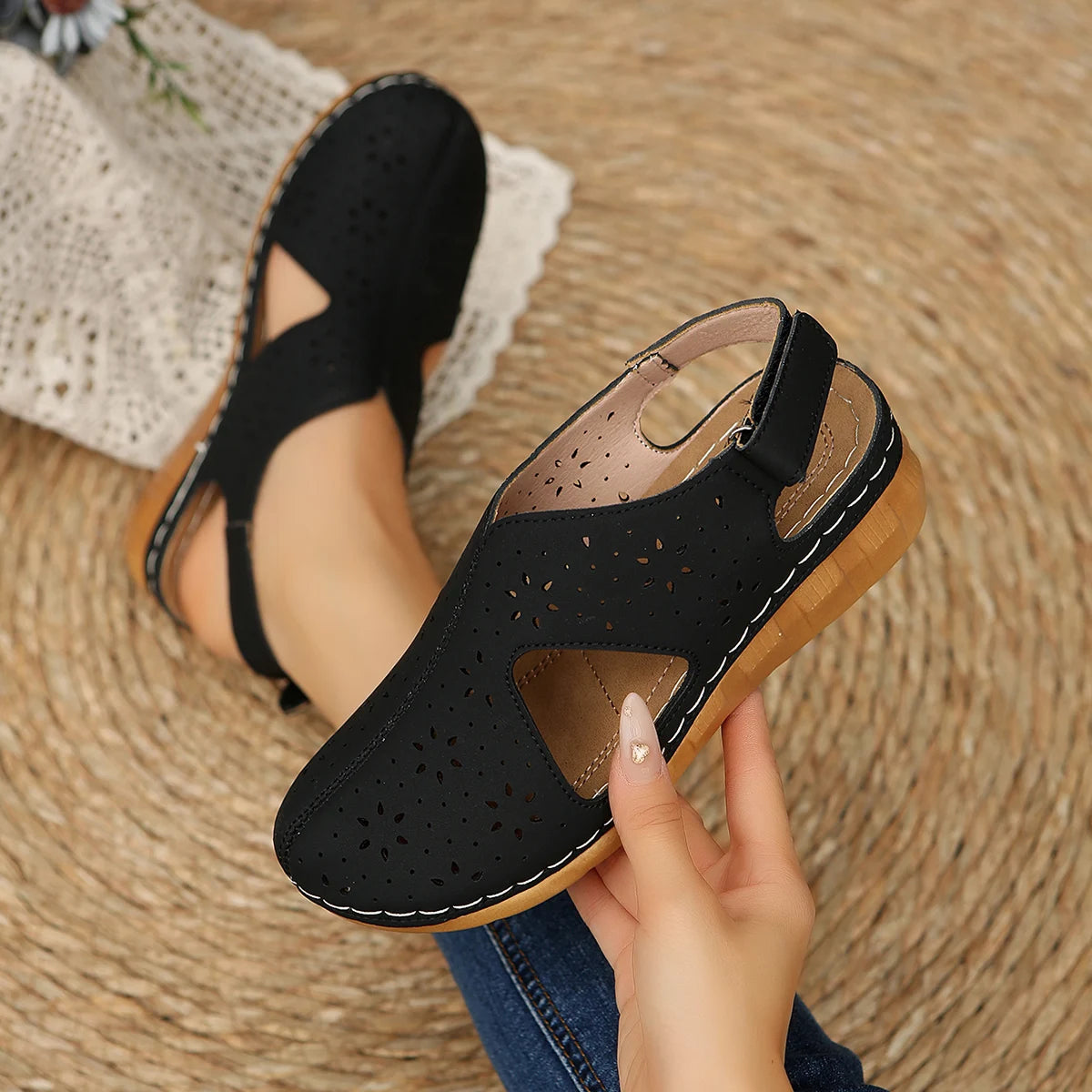Summer Women 2026 Sandals Platform Fashion Sandals Hollow Out Buckle Roman Style Shoes Women Lightweight Slip-On Shoes Ladies