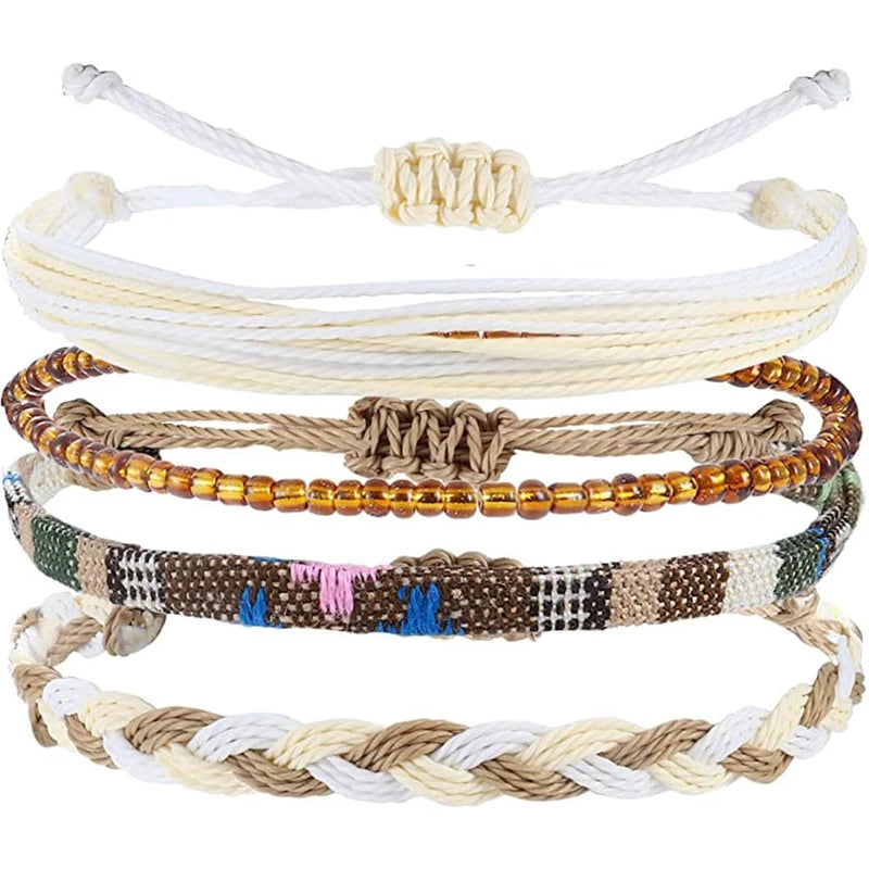 Beach Summer Ankle Bracelet for Women Teen Girls Waterproof , Handmade Braided Adjustable String Anklets Surfer Bracelets