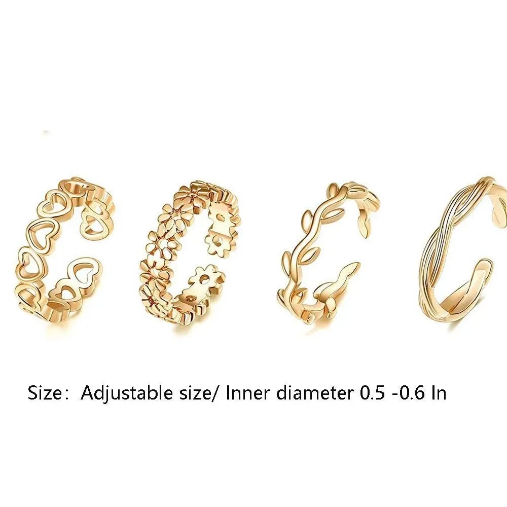 12pcs Summer Toe Rings For Women Outdoor Beach Vacation Open Adjustable Metal Women's Foot Ring Heart Foot Ring Set - memorylane shop